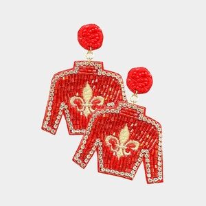 Red Beaded Fleur-de-Lis Earrings